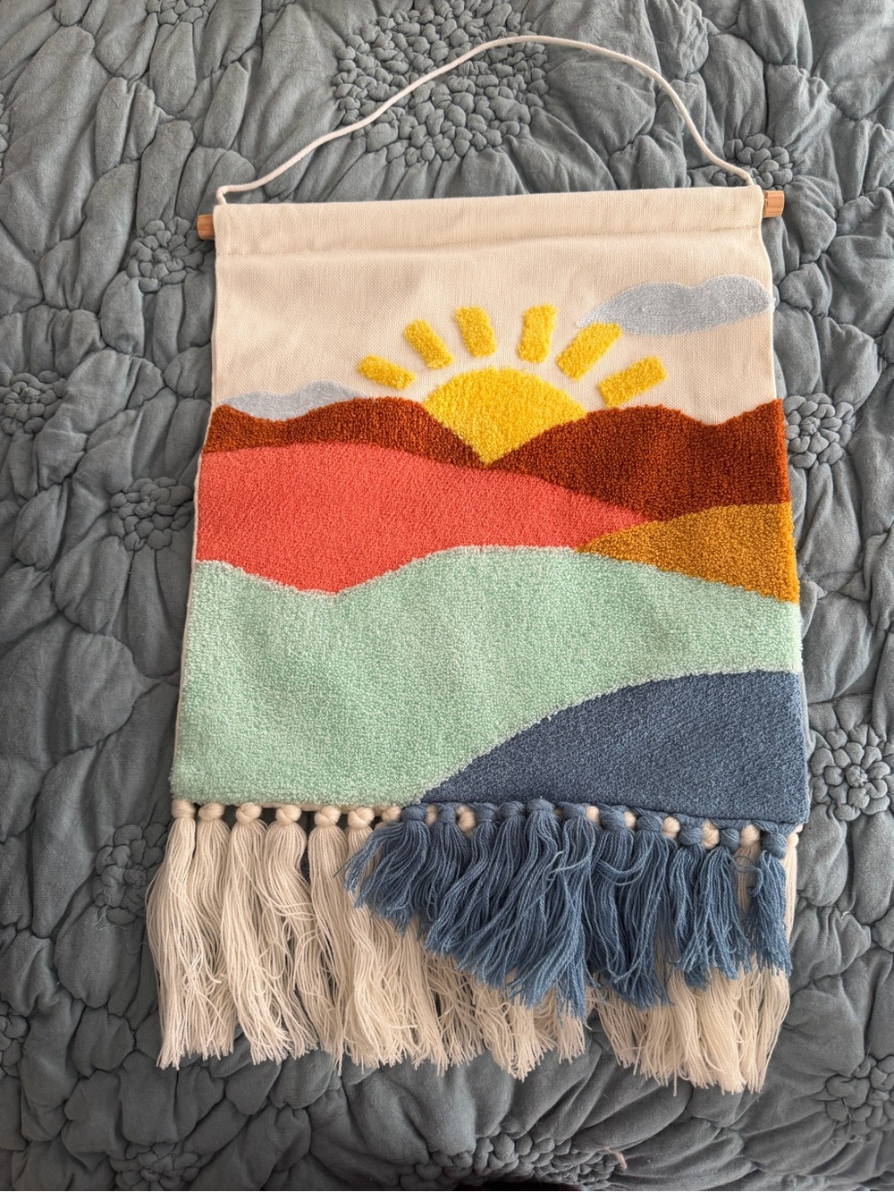 Pillowfort Sunrise Tapestry in Yellow, Coral, Mint, Rust, Blue, Cream
